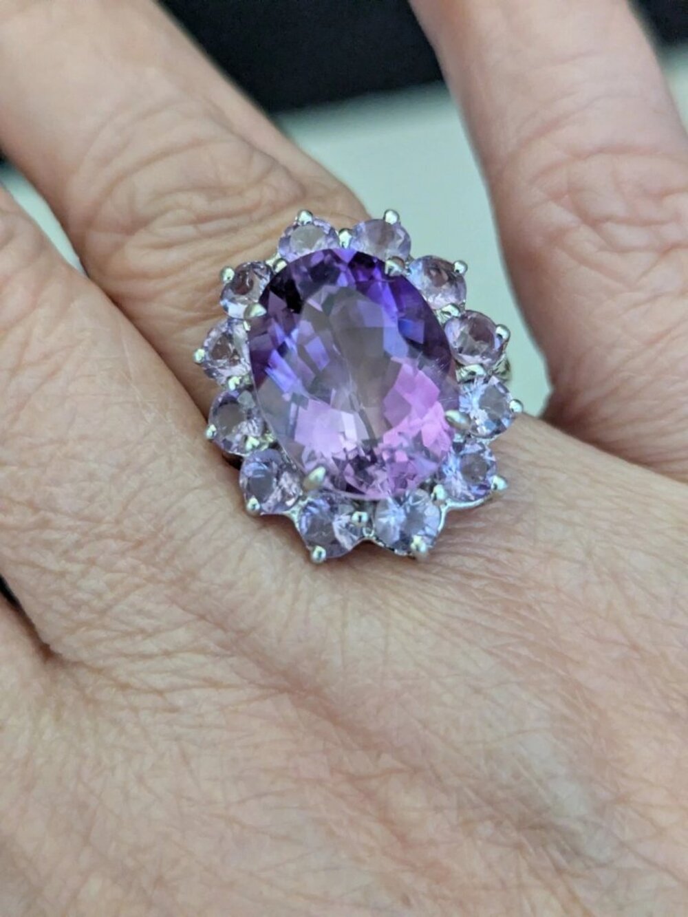 Purple Amethyst Sterling Silver 925 Marked AVE Cocktail Ring S.8.5 - Picture 8 of 12